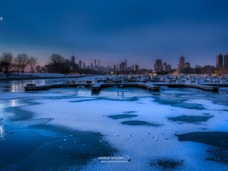 Diversey Harbor, Moonset, Frozen