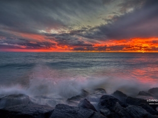 Red Skies and Waves at Lake Michigan