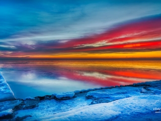 Icy Red Morning at Foster Chicago